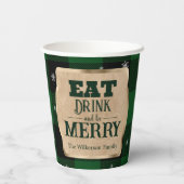 Iss Drink und sei froh grün Karierte Weihnachten Pappbecher (Rückseite)
