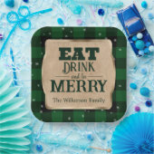 Iss Drink und sei froh grün Karierte Weihnachten Pappteller (Party)