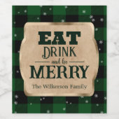 Iss Drink und sei froh grün Karierte Weihnachten Weinetikett (Einzelnes Label)