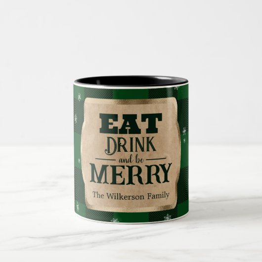 Iss Drink und sei froh grün Karierte Weihnachten Zweifarbige Tasse (Mittel)