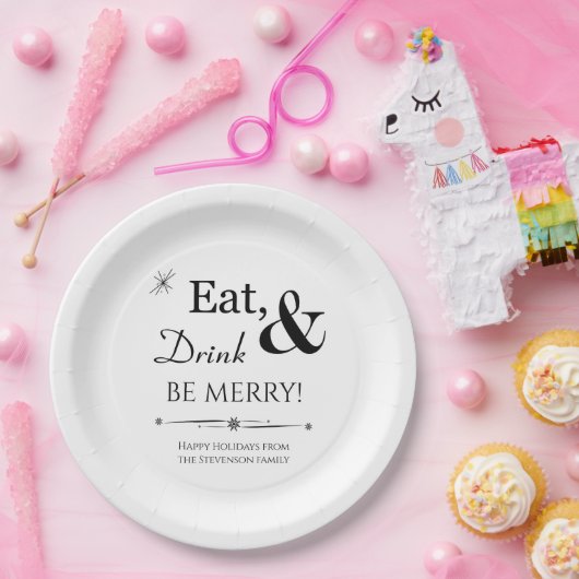 Iss Drink und sei froh Retro Mitte des Jahrhundert Pappteller (Party)