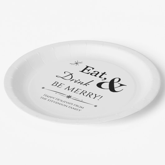 Iss Drink und sei froh Retro Mitte des Jahrhundert Pappteller (Schrägansicht)