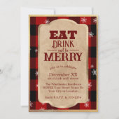 Iss Drink und sei froh rustikal rot Karierte Weihn Einladung (Vorderseite)