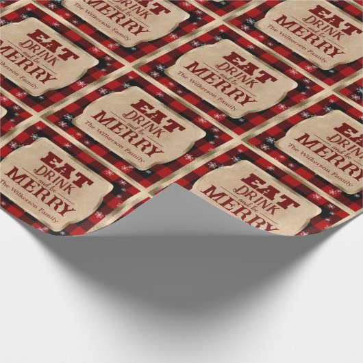 Iss Drink und sei froh rustikal rot Karierte Weihn Geschenkpapier (Ecke)