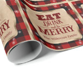 Iss Drink und sei froh rustikal rot Karierte Weihn Geschenkpapier (Rolleneckpunkt)