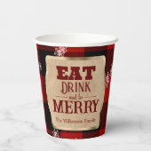 Iss Drink und sei froh rustikal rot Karierte Weihn Pappbecher (Rückseite)
