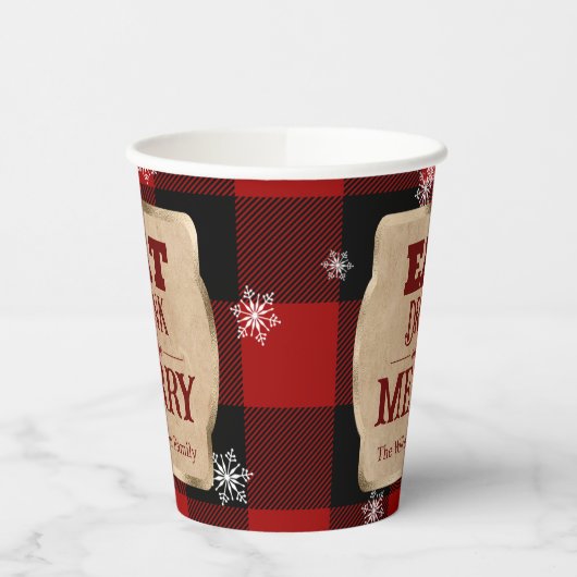 Iss Drink und sei froh rustikal rot Karierte Weihn Pappbecher (Links)