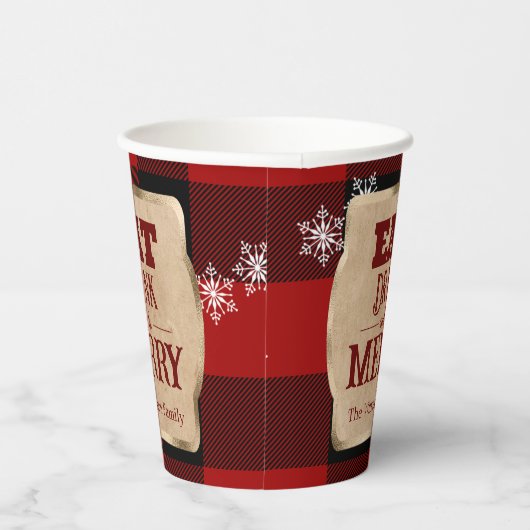 Iss Drink und sei froh rustikal rot Karierte Weihn Pappbecher (Rechts)