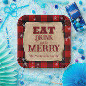 Iss Drink und sei froh rustikal rot Karierte Weihn Pappteller (Party)