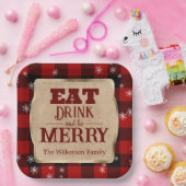 Iss Drink und sei froh rustikal rot Karierte Weihn Pappteller (Party)