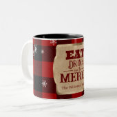 Iss Drink und sei froh rustikal rot Karierte Weihn Zweifarbige Tasse (Vorderseite Links)