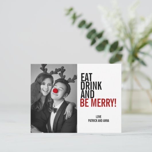 Iss Drink und sei frohe Weihnachten Foto Postkarte (Stehend Vorderseite)