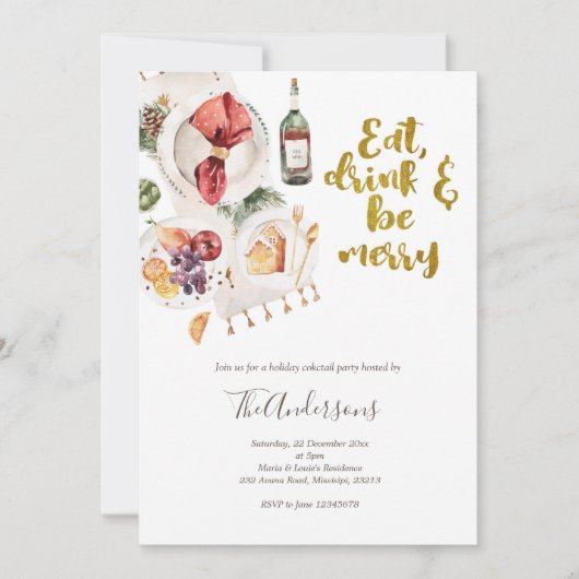 Iss Drink und sei frohe Weihnachten Party Einladun Einladung (Vorderseite)
