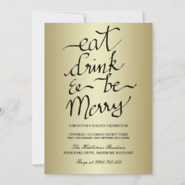 Iss Drink und sei frohe Weihnachten Party Gold Einladung