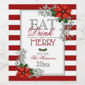 Iss Drink und sei frohe Weihnachten Weinetikett (Einzelnes Label)