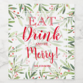 Iss Drink und sei frohe Weihnachten Weinetikett (Einzelnes Label)