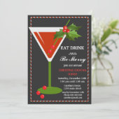 Iss Drink und sei frohe Weihnachts Cocktail Party Einladung (Stehend Vorderseite)
