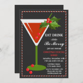 Iss Drink und sei frohe Weihnachts Cocktail Party Einladung (Vorne/Hinten)
