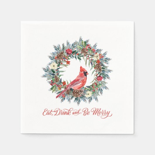 Iss Drink und sei frohe Weihnachts-Kranz-Kardinal Serviette (Vorderseite)