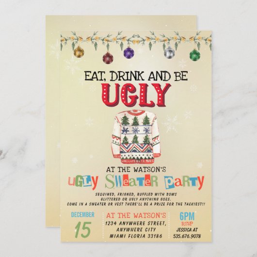 Iss Drink und sei hässlich Weihnachts Sweater Part Einladung (Vorne/Hinten)