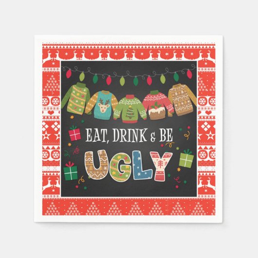 Iss Drink und sei hässlich Weihnachts Sweater Part Serviette (Vorderseite)