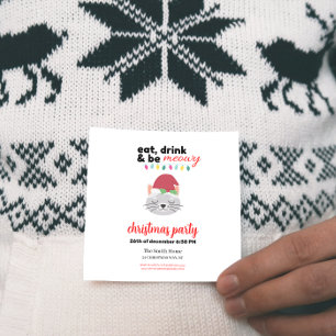 Iss Drink und sei Meowy Cartoon Weihnachten Weihna Einladung