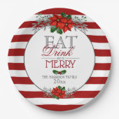 Iss Drink und sei Merry Poinsettia Weihnachten Pappteller (Vorderseite)