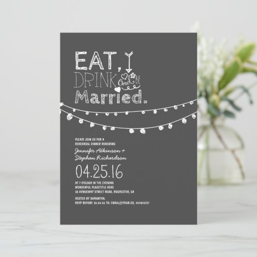 Iss Drink und sei Verheiratet Probe Abendessen Einladung (Stehend Vorderseite)
