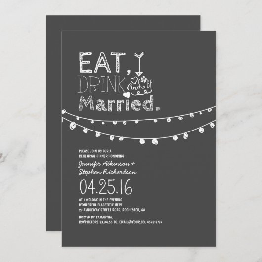 Iss Drink und sei Verheiratet Probe Abendessen Einladung (Vorne/Hinten)