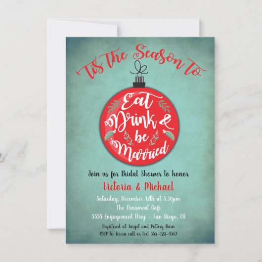 Iss Drink und sei Verheiratete Weihnachtsdusche Einladung (Vorderseite)