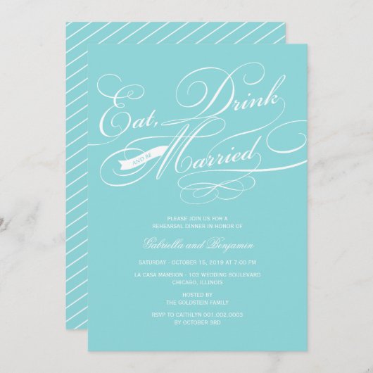 Iss Drink und Verheiratete Probe Abendessen einlad Einladung (Vorne/Hinten)