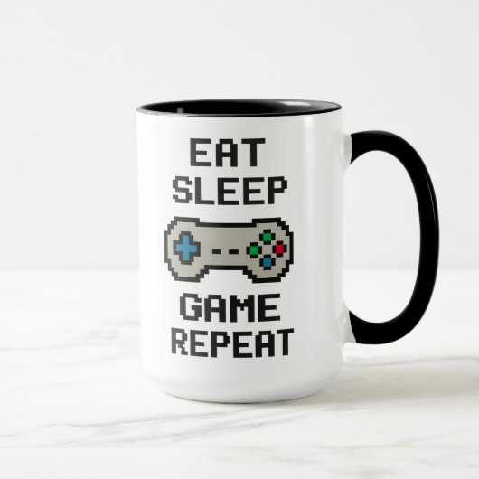Iss Eat Sleep Game Repeat – Gamer Pixel Art Tasse (Rechts)