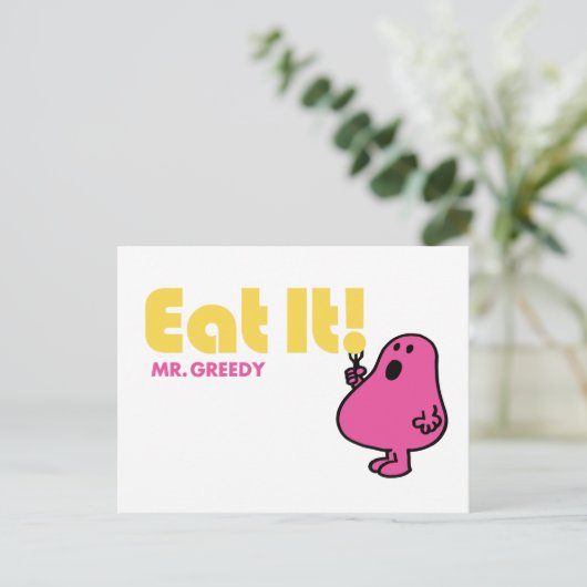 Iss es mit Mr. Greedy Postkarte (Stehend Vorderseite)