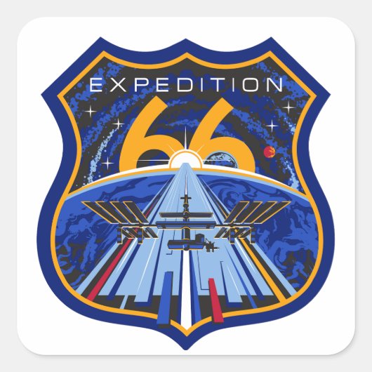 ISS Expedition 66 Patch Logo Quadratischer Aufkleber (Vorderseite)