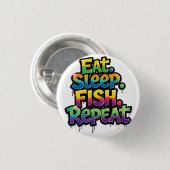 Iss Fisch Wiederhole Regenbogen Graffiti Button (Vorne & Hinten)