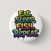 Iss Fisch Wiederhole Regenbogen Graffiti Button (Vorderseite)