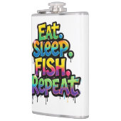 Iss Fisch Wiederhole Regenbogen Graffiti Flachmann (Links)