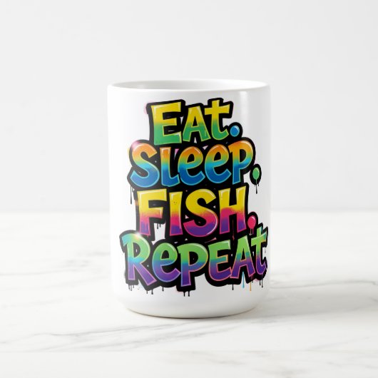 Iss Fisch Wiederhole Regenbogen Graffiti Kaffeetasse (Mittel)