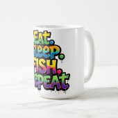 Iss Fisch Wiederhole Regenbogen Graffiti Kaffeetasse (VorderseiteRechts)