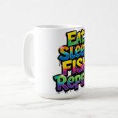 Iss Fisch Wiederhole Regenbogen Graffiti Kaffeetasse (Vorderseite Links)