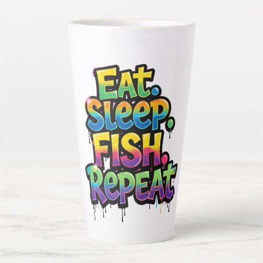 Iss Fisch Wiederhole Regenbogen Graffiti Milchtasse (Vorderseite)