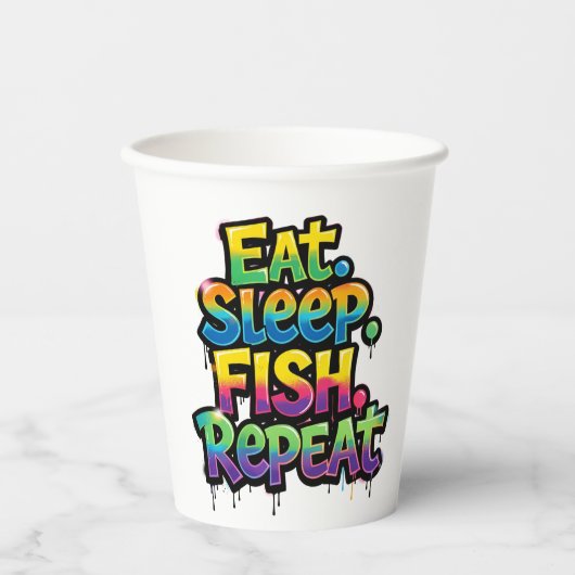 Iss Fisch Wiederhole Regenbogen Graffiti Pappbecher (Vorderseite)