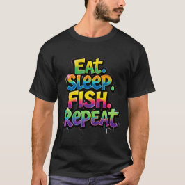 Iss Fisch Wiederhole Regenbogen Graffiti T-Shirt