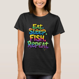 Iss Fisch Wiederhole Regenbogen Graffiti T-Shirt