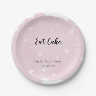 Iss Kuchen Pastel Pink Watercolor Star Babydusche Pappteller