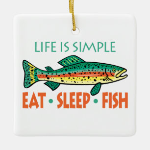 Iss, Schlafen, Fisch - Funny Fishing Keramikornament