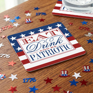 Iss, trink & sei patriotisch 4. Juli-Party Rechteckiger Pappuntersetzer