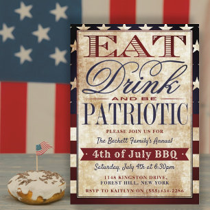 Iss, trink & sei patriotisch Vintage 4. Juli Einladung