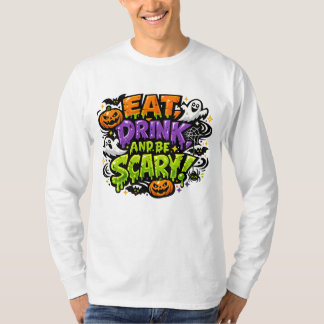 Iss, trink und sei gruselig Halloween-Comic-Art T-Shirt