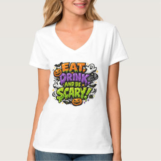 Iss, trink und sei gruselig Halloween-Comic-Art T-Shirt